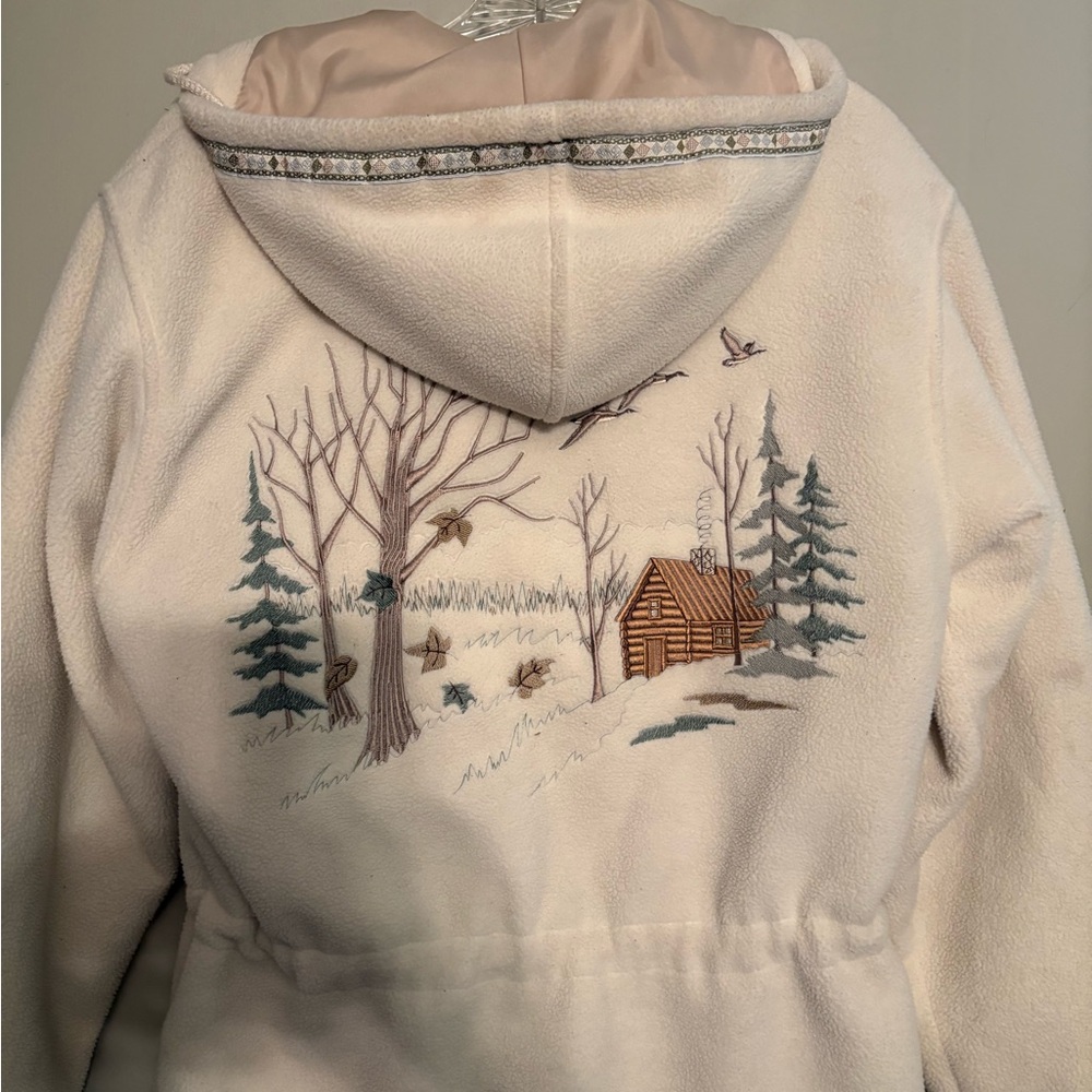 Cabelas Womens Sz Small Fleece Embroidered Geese log Cabin‎ Jacket